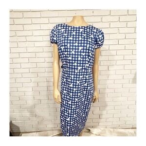 Collectif Women's Blue and White Checkered Daisy Dress - Size 14